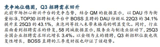 宏观企稳与需求回暖共振，BOSS直聘Q3业绩映现行业复苏