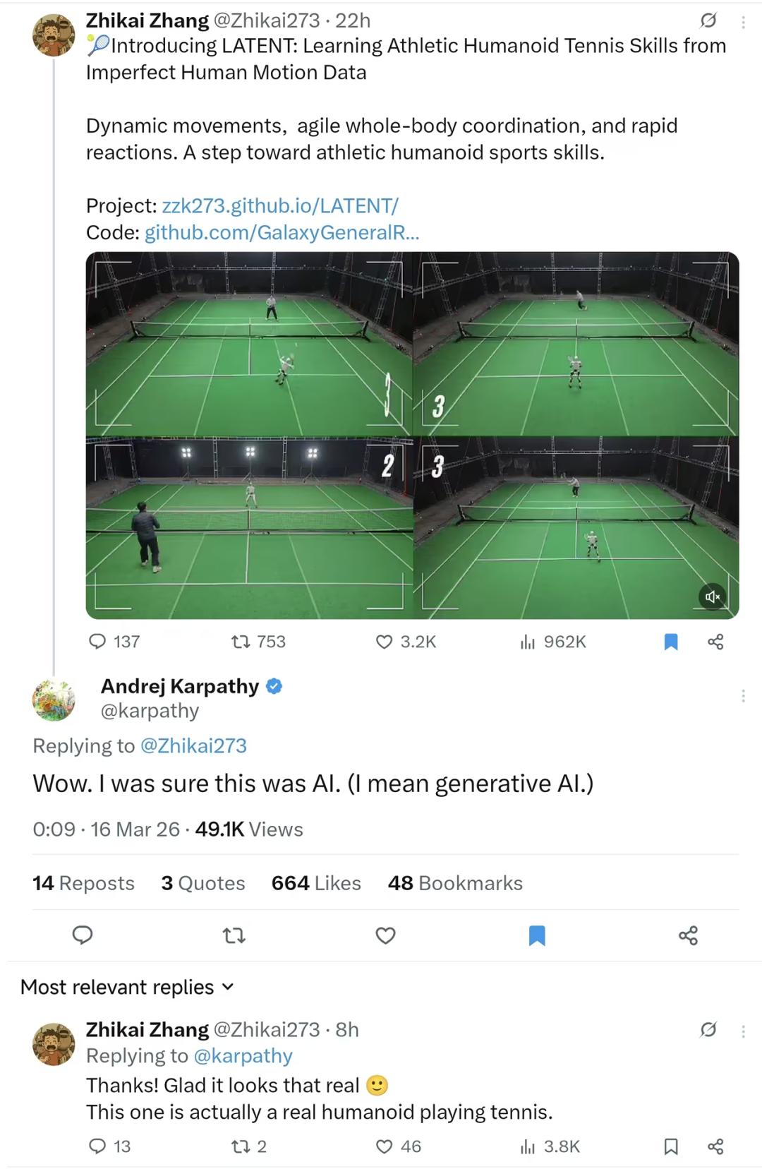 马斯克都点赞了，银河通教会机器人打网球