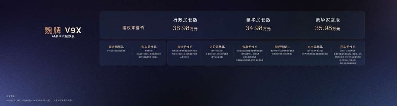 全球旗舰魏牌V9X正式上市，价格34.98万元起
